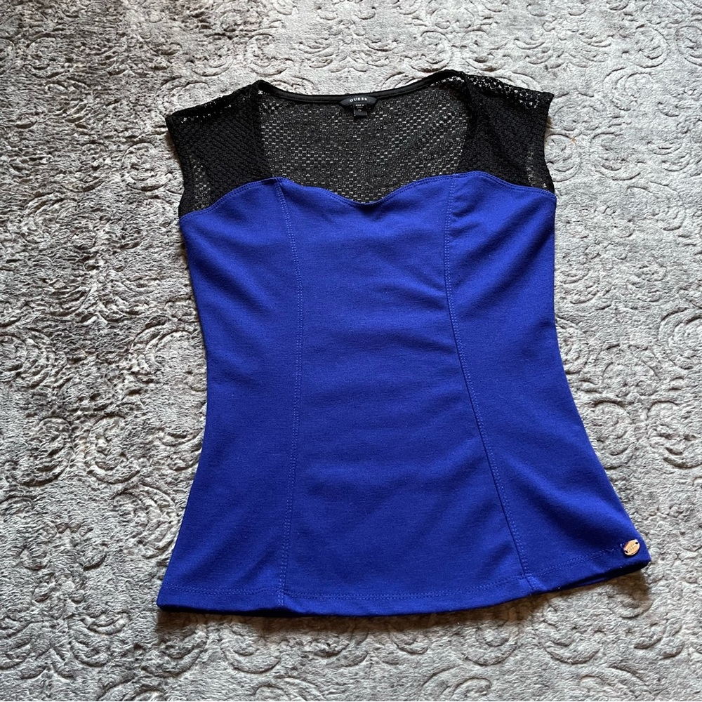 GUESS Blue Shirt w/ Black Lace XS